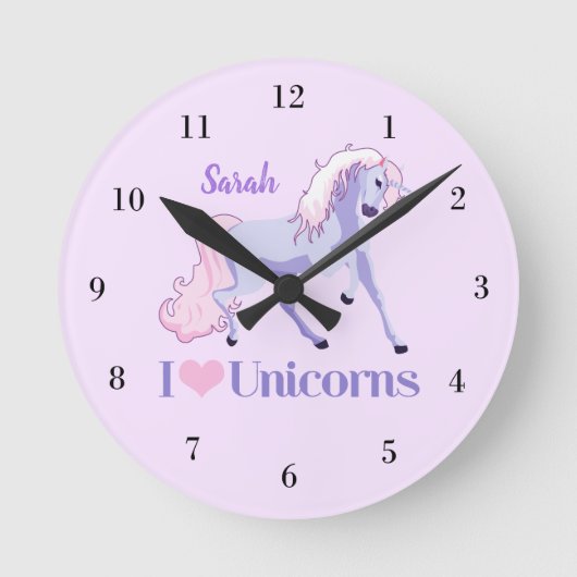 Horloge Ronde J'Aime Les Unicornes Mignonnes Rose Violet Les Fil (Recto)