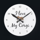 Horloge Ronde J'Aime Mon Corgi<br><div class="desc">A cute corgi clock featuring a pembroke welsh corgi</div>