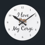 Horloge Ronde J'Aime Mon Corgi<br><div class="desc">A cute corgi clock featuring a pembroke welsh corgi</div>