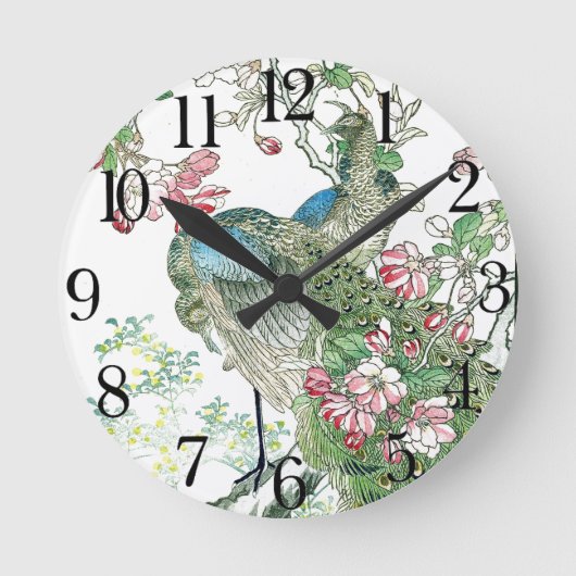Horloge Ronde Japon Oiseaux de paon Crabappy Blossoms Mur Horlog (Recto)