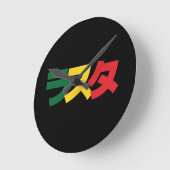Horloge Ronde Japonais Rasta Rechercher タ Vert, Or & Rouge (Angle)