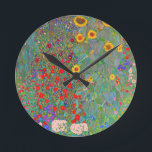 Horloge Ronde Jardin agricole de Gustav Klimt avec tournesols<br><div class="desc">Jardin agricole de Gustav Klimt avec horloge ronde tournesol.</div>