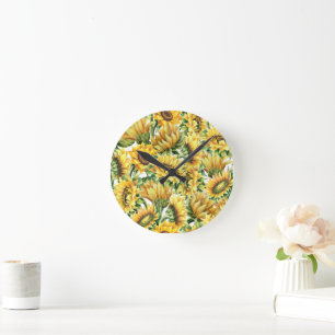 Horloge Ronde Jardin artistique de tournesols - Floral vintage