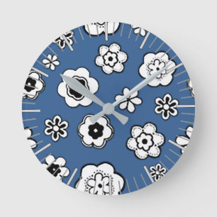 Horloge Ronde Jardin aux fleurs de Cobalt