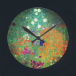 Horloge Ronde Jardin aux fleurs Gustav Klimt<br><div class="desc">Horloge représentant le Jardin aux fleurs de Gustav Klimt (1906). Un beau jardin de fleurs violettes,  rouges,  blanches,  bleues et oranges. Un grand cadeau pour les amateurs d'art Art Nouveau et autrichien.</div>