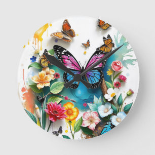 Horloge Ronde Jardin aux papillons Conception de printemps ins