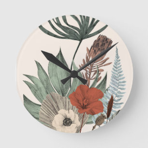 Horloge Ronde Jardin botanique vintage - Fleurs sauvages & Prote
