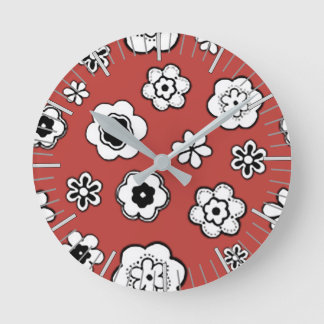 Horloge Ronde Jardin de fleurs à Misty Tomato Rouge