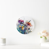 Horloge Ronde Jardin Dreamscape : Fleurs d'aquarelle Abstraites (Maison)