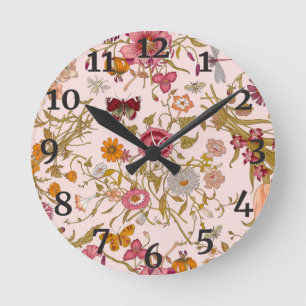Horloge Ronde Jardin floral romantique