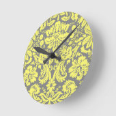 Horloge Ronde Jaune et gris Fancy Damask Motif (Angle)