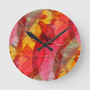 Horloge Ronde Jaune rouge d'art d'aquarelle