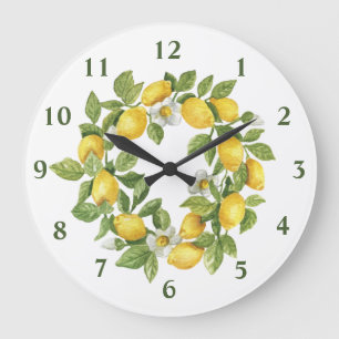 Horloge ronde jaune vert citrons