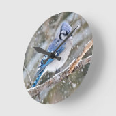 Horloge Ronde Jay bleu dans une tempête de neige (Angle)