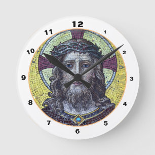 Horloge Ronde Jésus Christ et Compassion Art vintage Mosaic cloc