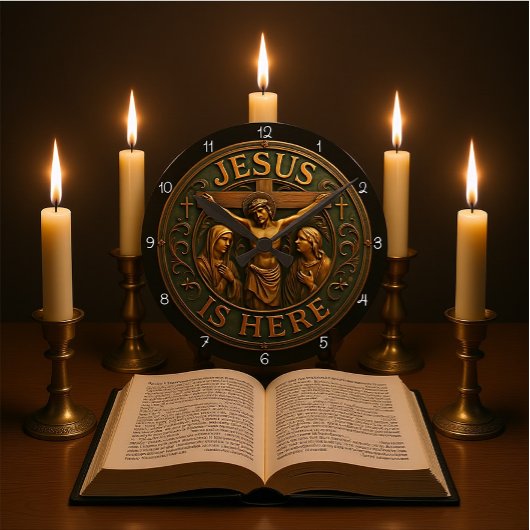 Horloge Ronde Jesus Is Here Religious