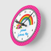 Horloge Ronde Jésus m'aime arc-en-ciel (Angle)