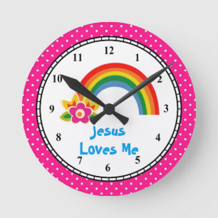 Horloge Ronde Jésus m'aime arc-en-ciel