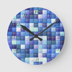 Horloge Ronde Jeu vidéo Pixels Carré bleu Motif