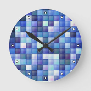 Horloge Ronde Jeu vidéo Pixels Carré bleu Motif avec points