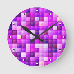 Horloge Ronde Jeu vidéo Pixels Carré rose Motif avec points