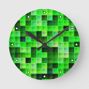 Horloge Ronde Jeu vidéo Pixels Motif Carré vert avec points