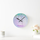 Horloge Ronde Joli Aqua Turquoise Unicorn Parties scintillant Dr (Maison)