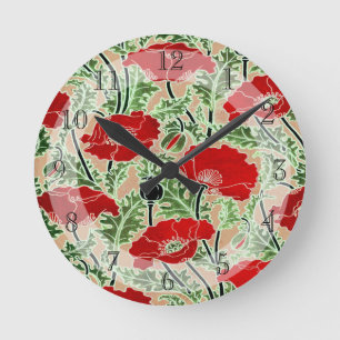Horloge Ronde Joli Art Nouveau Rouge Poppy Art Nouveau Vintage