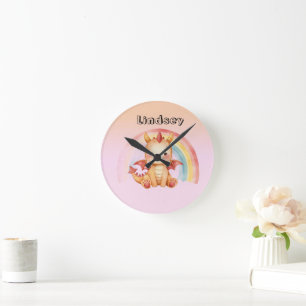 Horloge Ronde Joli bébé dragon arc-en-ciel
