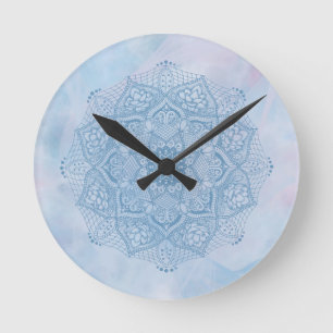 Horloge Ronde Joli bleu Sacré Lotus Fleur Fleur de fleurs Mandal