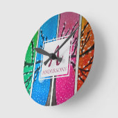 Horloge Ronde Joli Bleu Vert Orange Rose Clair | Monogramme (Angle)