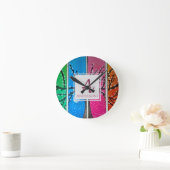 Horloge Ronde Joli Bleu Vert Orange Rose Clair | Monogramme (Maison)