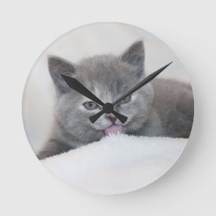 Horloge Ronde Joli Chat Gris Langue Dehors !