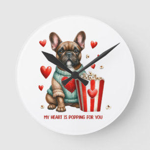 Horloge Ronde Joli cœur de la Saint-Valentin de Bouledogue Franç