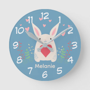 Horloge Ronde Joli Lapin Blanc Avec Coeur Personnalisé