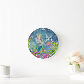 Horloge Ronde Joli monogramme prénom aquarelle sirène (Maison)