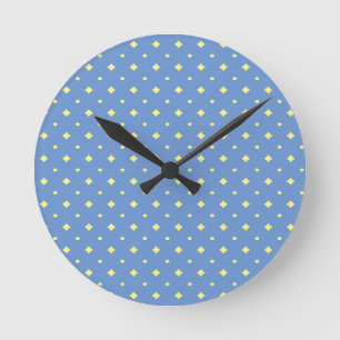 Horloge Ronde Joli motif bleu & jaune doux, pays, simple