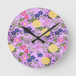 Horloge Ronde Joli motif floral vintage violet