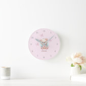 Horloge Ronde Joli ours monogramme rose nom (Maison)