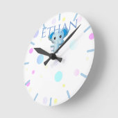 Horloge Ronde Joli Petit Éléphant Garçon Bleu (Angle)