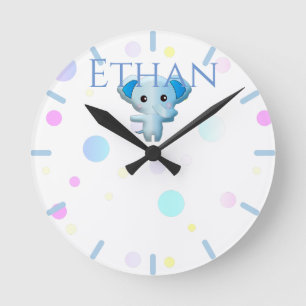 Horloge Ronde Joli Petit Éléphant Garçon Bleu