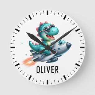Horloge Ronde Joli pilote de Dino Trex d'avion à réaction