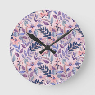 Horloge Ronde Joli Retro Lilac Floral Illustration