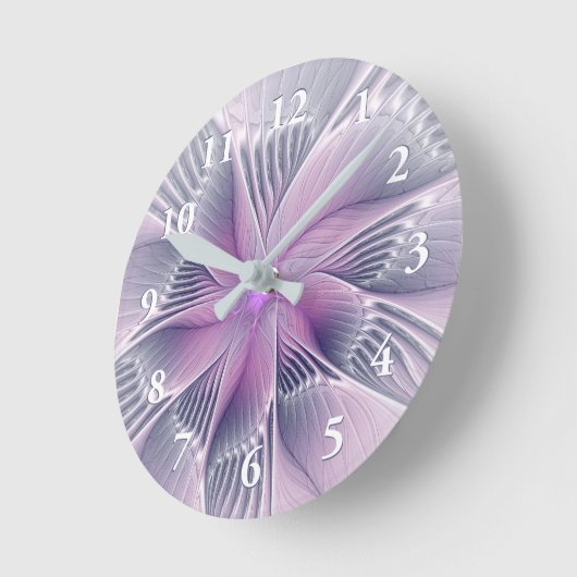 Horloge Ronde Joli rose Fleur Moderne Abstrait Fractal Art (Angle)
