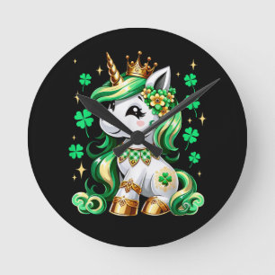 Horloge Ronde Joli Shamrock Licorne Jour de la Saint-Patrick