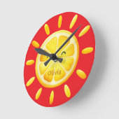 Horloge Ronde Joli Soleil Citron et Rayons de Soleil (Angle)