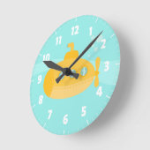 Horloge Ronde Joli sous-marin jaune, pour la chambre d'enfants (Angle)