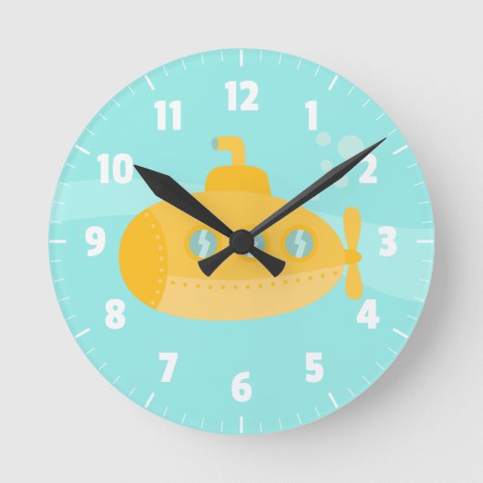 Horloge Ronde Joli sous-marin jaune, pour la chambre d'enfants (Recto)