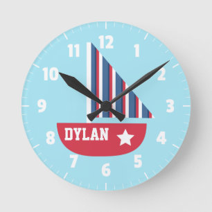 Horloge Ronde Joli voilier nautique pour chambre d'enfants