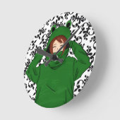 Horloge Ronde Jolie fille avec dessin de la grenouille verte (Angle)